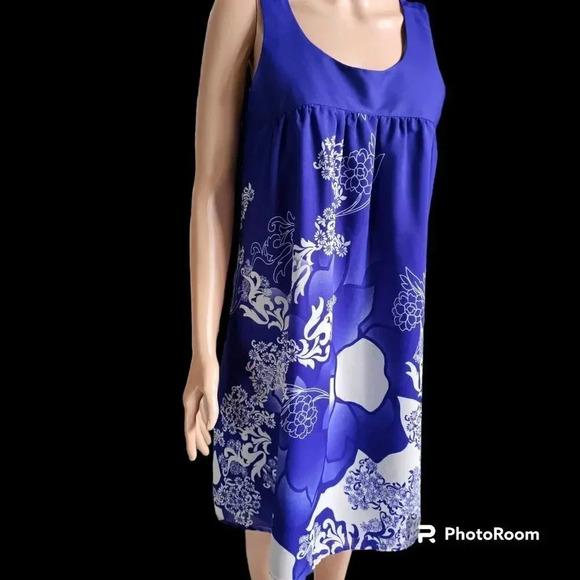 NWOT Apostrophe Womens Sleeveless Knee Length Drape Dress Size M Blue/White - Picture 13 of 15